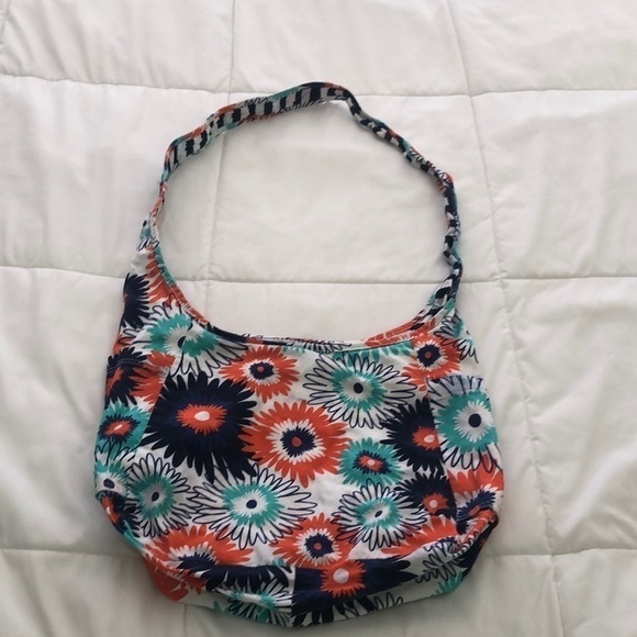 Thirty-one reversible bucket bag with stripes and flowers 🌸 blues white orange - Picture 4 of 11